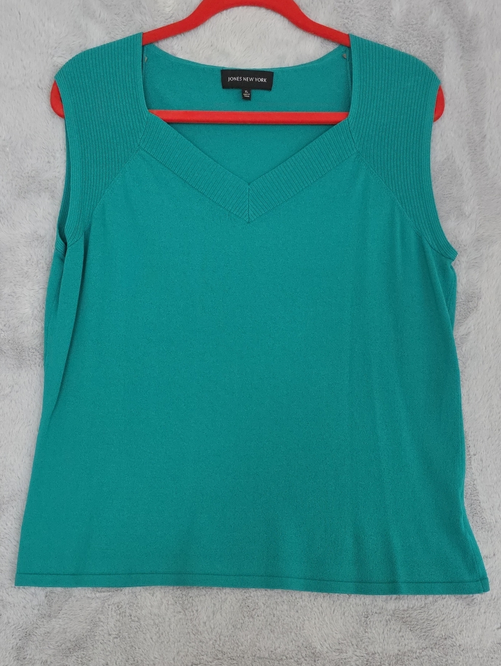 Jones New York Teal V-Neck Sleeveless Knit Shell Top Size XL